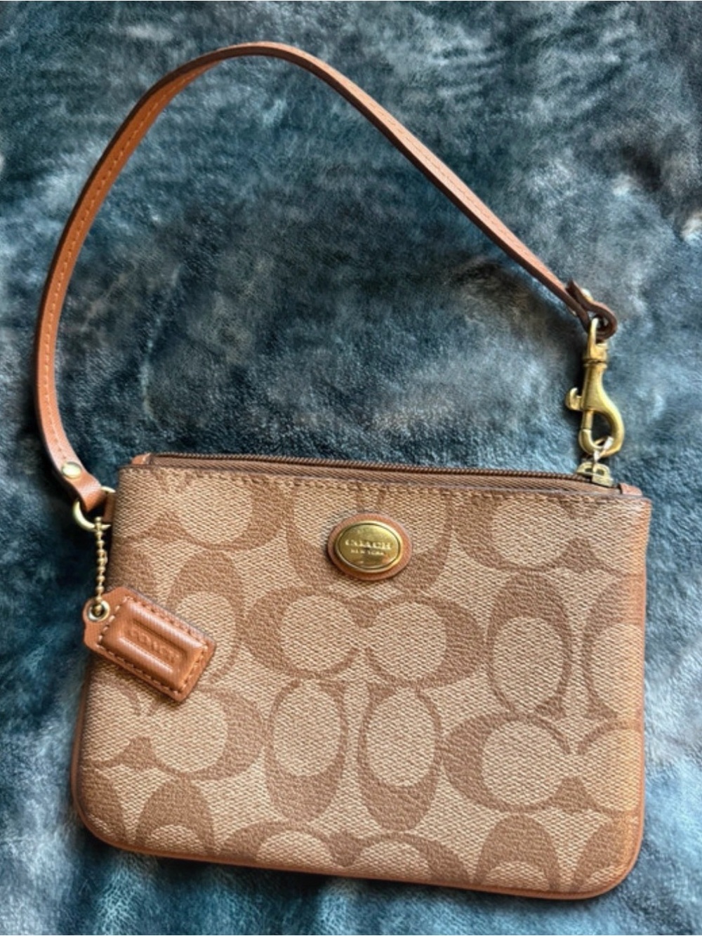 Coach Signature Brown Wristlet / mini bag